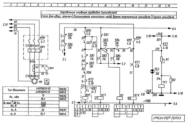 Схема електрична керування шпинделем верстата 1М63Н